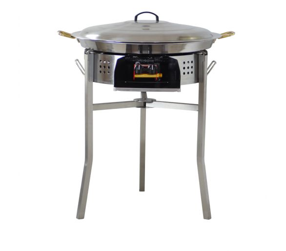 Kit paella thermocouple - Pare-flammes 60cm inox - 30 personnes - Plat inox 70cm avec couvercle inox