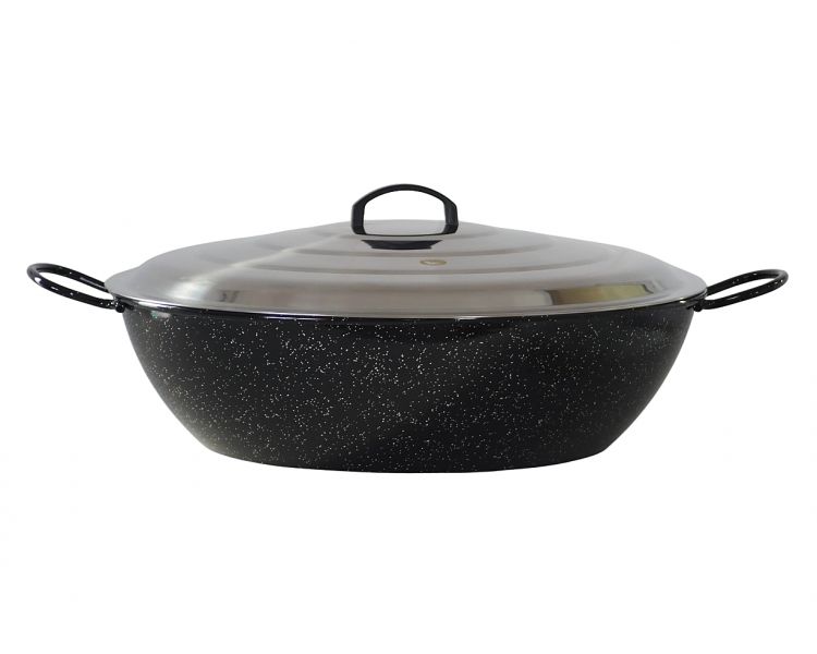 Poêle creuse émaillée 45cm avec couvercle Inox - Garcima