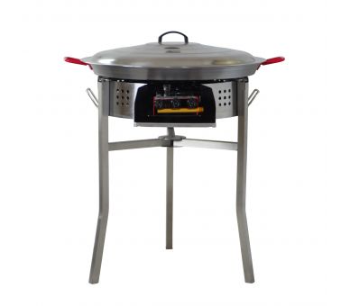 Kit paella Classique - Pare-flammes 60cm inox - 25 personnes - Plat acier 65cm avec couvercle inox