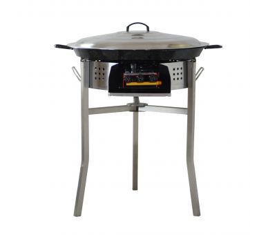 Kit paella Classique - Pare-flammes 60cm inox - 25 personnes - Plat émaillé 65cm avec couvercle inox