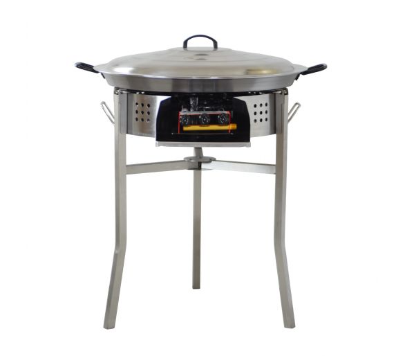 Kit paella Classique - Pare-flammes 60cm inox - 25 personnes - Plat pata negra 65cm avec couvercle inox