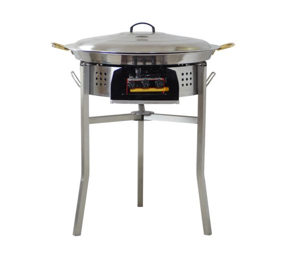 Kit paella Classique - Pare-flammes 60cm inox - 30 personnes - Plat inox 70cm avec couvercle inox