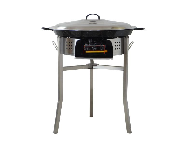Kit paella Surpuissant - Pare-flammes 60cm inox - 25 personnes - Plat émaillé 65cm avec couvercle inox