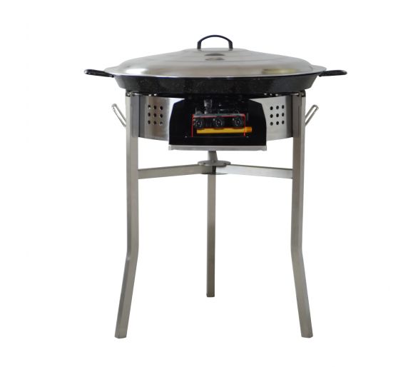 Kit paella Surpuissant - Pare-flammes 60cm inox - 30 personnes - Plat émaillé 70cm avec couvercle inox