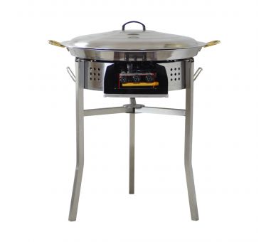 Kit paella Surpuissant - Pare-flammes 60cm inox - 30 personnes - Plat inox 70cm avec couvercle inox