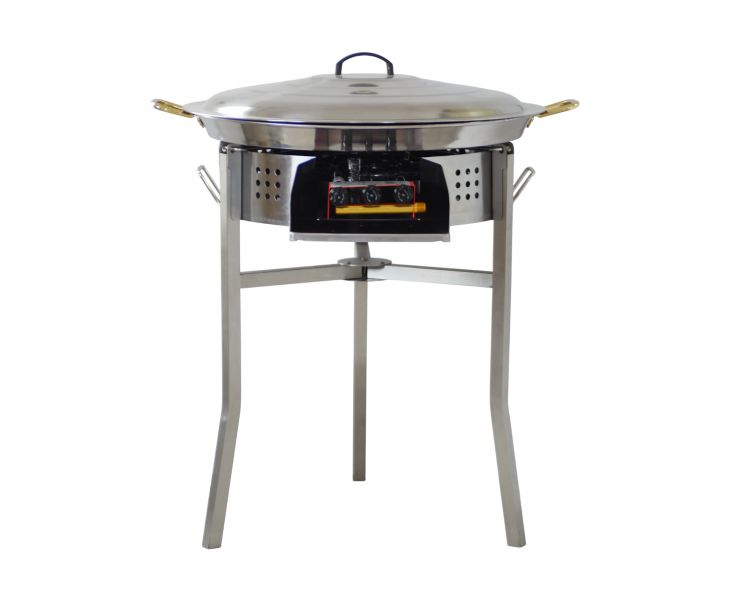 Kit paella Surpuissant - Pare-flammes 60cm inox - 30 personnes - Plat inox 70cm avec couvercle inox