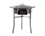 Kit paella thermocouple - Pare-flammes 60cm inox - 25 personnes - Plat acier 65cm avec couvercle inox