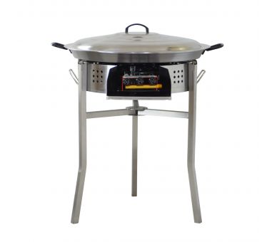 Kit paella thermocouple - Pare-flammes 60cm inox - 25 personnes - Plat pata negra 65cm avec couvercle inox