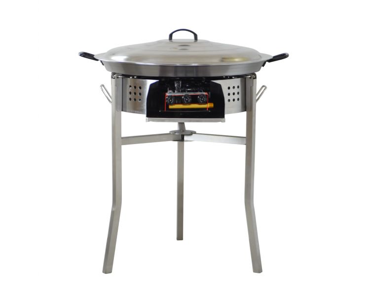 Kit paella thermocouple - Pare-flammes 60cm inox - 25 personnes - Plat pata negra 65cm avec couvercle inox
