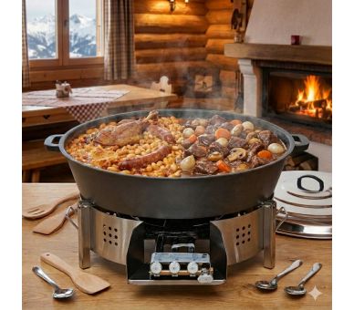 Mini Kit tartiflette - pare flammes 80cm Inox - Plat fonte 80cm - H: 16cm - thermocouple - couvercle 