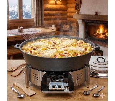 Mini Kit tartiflette - pare flammes 80cm Inox - Plat fonte 80cm - H: 16cm - thermocouple pro - couvercle