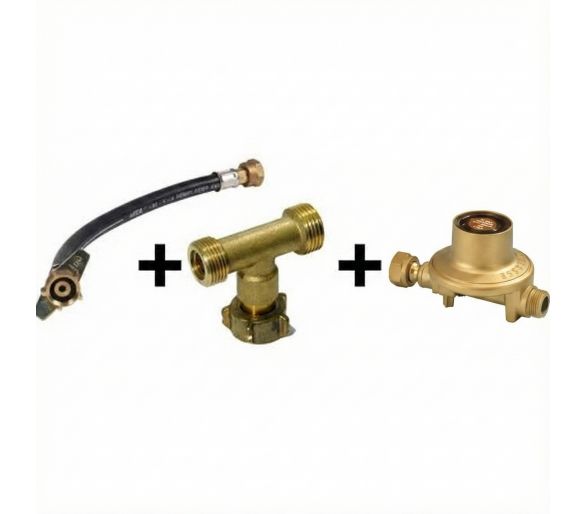 kit de couplage 2 bouteilles de gaz, lyre 70 cm + T + détendeur propane 37mbar 6kg/h