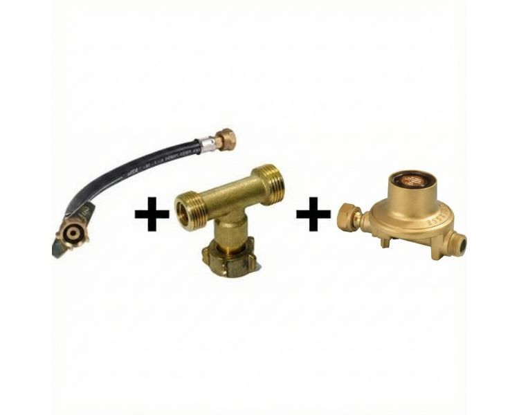 kit de couplage 2 bouteilles de gaz, lyre 70 cm + T + détendeur propane 50mbar 6kg/h